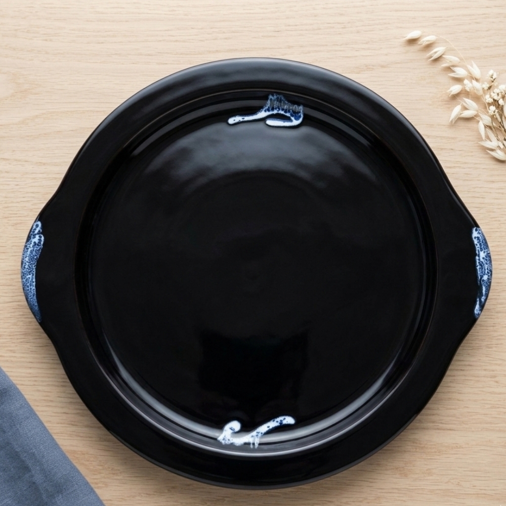 ​Blue Mountain Pottery Blue Granite Cobalt Drip Glaze Handled Serving Platter